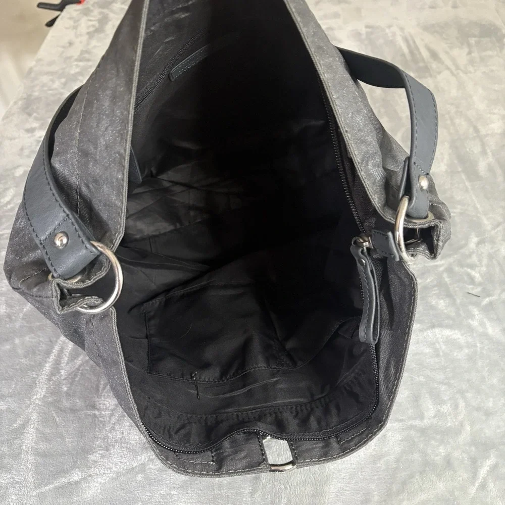 Banana Republic Metallic Canvas Large Hobo Bag Women's Dark Gray Silver Carryall